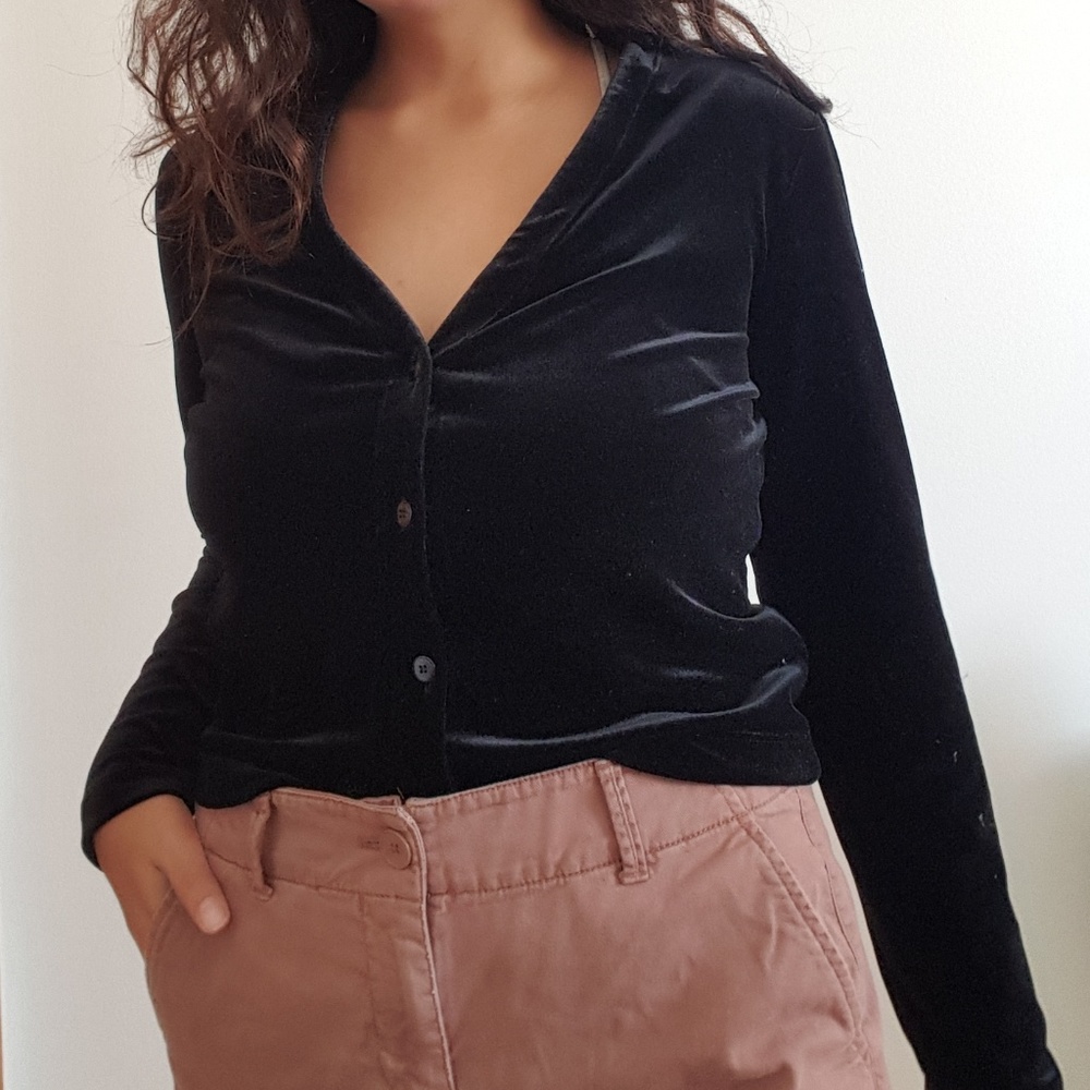 Black Velvet Button Up Top